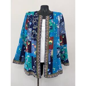 Colorful Patchwork Print Open Jacket Cardigan Sz M/L Lightweight Boho Festival
